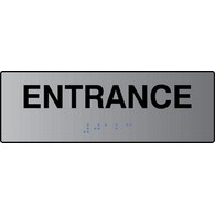 ADA Signs: Entrance Sign with Tactile (raised) Text and Grade 2 Braille - 6x2.  Brushed Aluminum ADA Signs are an attractive alternative to plastic ADA signs.