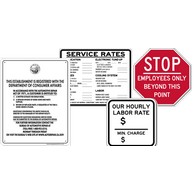 Service Station Sign Kit includes B.A.R. Sign, Service Rates, Hourly Rate and Employees Only Signs