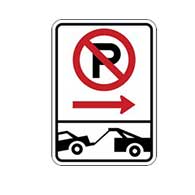 No Parking Signs with No Parking Symbol and Tow-Away Symbol - Right Arrow - 12x18