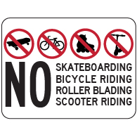 No Skateboarding Bicycling Rollerblading or Scooter Riding Signs - 24x18 - Made with Reflective Rust-Free Heavy Gauge Durable Aluminum from STOPSignsAndMore.com