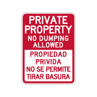 Bilingual Private Property No Dumping Allowed Sign - 18x24 - Made with Reflective Rust-Free Heavy Gauge Durable Aluminum availble from StopSignsandMore.com