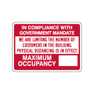 Max Occupancy Physical Distancing In Effect Sign - 14x10 - Made with Non-Reflective Rust-Free Heavy Gauge Durable Aluminum available for fast shipping from STOPSignsAndMore.com