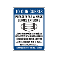 Window Label - To Our Guests Please Wear A Mask - 6x8 (Pack of 3) - Digitally printed on rugged vinyl using outdoor-rated inks. Buy Public Health Safety Window Decals from StopSignsandMore.com