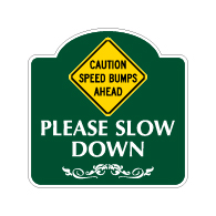 Mission Style Caution Speed Bumps Ahead Sign - 18x18. Made with 3M Reflective Rust-Free Heavy Gauge Durable Aluminum available for quick shipping from STOPSignsAndMore