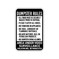 Dumpster Rules Area Under Video Surveillance Sign - 12x18 - Made with Engineer Grade Reflective Rust-Free Heavy Gauge Durable Aluminum available at STOPSignsAndMore.com