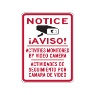 Bilingual English-Spanish Notice All Activities Monitored By Video Camera Signs- 18x24 - Reflective Rust-Free Heavy Gauge Aluminum Video Surveillance Signs