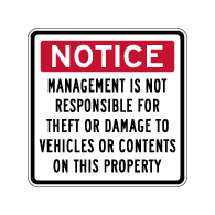 Management Not Responsible For Theft Or Damage Sign - 24x24 - Security Parking Lot Signs Made with Reflective Rust-Free Heavy Gauge Durable Aluminum at STOPSignsAndMore