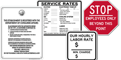 Service Station Sign Kit includes B.A.R. Sign, Service Rates, Hourly Rate and Employees Only Signs
