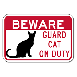Buy Guard Cat On Duty Signs Signs - 18x12 - Full-Color Reflective Aluminum Guard Cat Signs