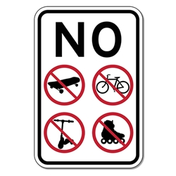 No Skateboarding Bicycle Riding Roller Blading Roller Skating Scooter Riding Sign - 12x18 - Reflective heavy-gauge rust-free No Skateboarding Signs