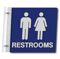 Flag Style Wall Mounted Unisex Restroom Wall Sign - 10x10 - Made with Attractive Matte Finished Acrylic and Includes Polished Aluminum Wall Bracket and Hardware. Available at STOPSignsAndMore.com