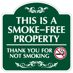 Mission Style This Is A Smoke-Free Property Sign - 18x18 - Made with 3M Reflective Rust-Free Heavy Gauge Durable Aluminum available for quick shipping from STOPSignsAndMore.com
